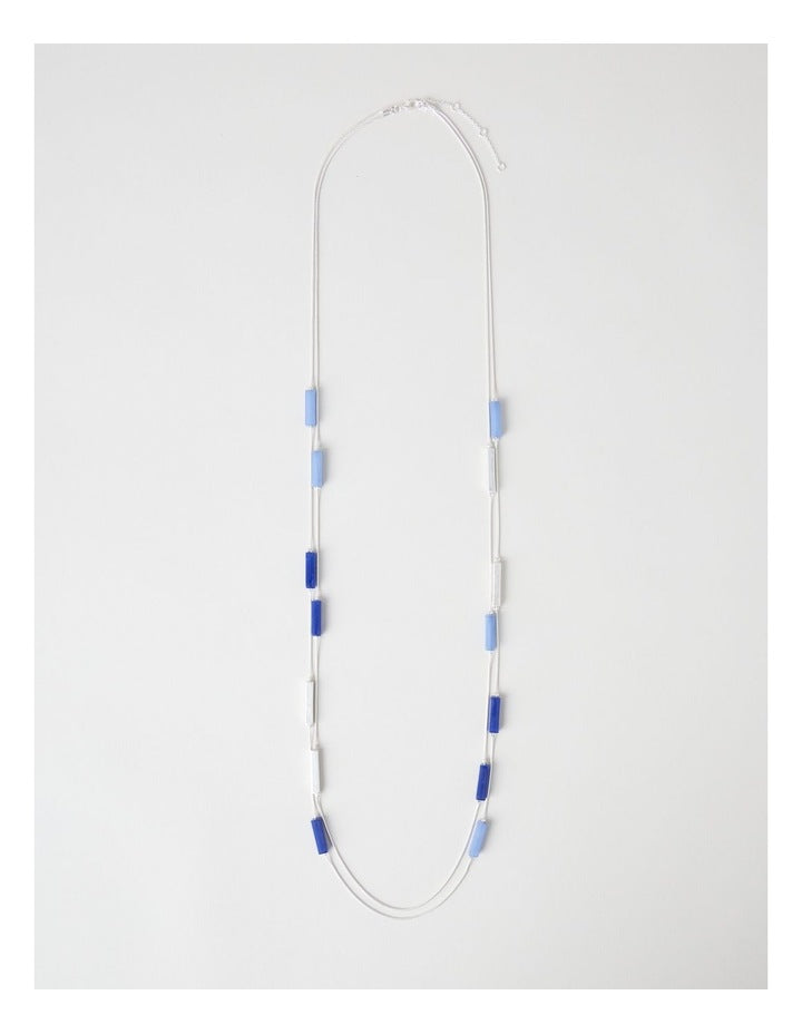 Rectangle Station Necklace in Silver and Blue