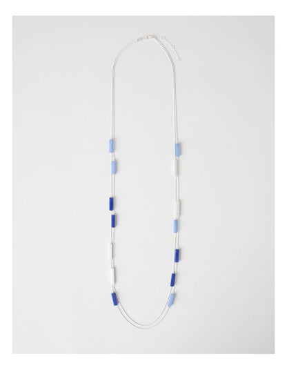 Rectangle Station Necklace in Silver and Blue
