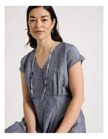 Rectangle Station Necklace in Silver and Blue