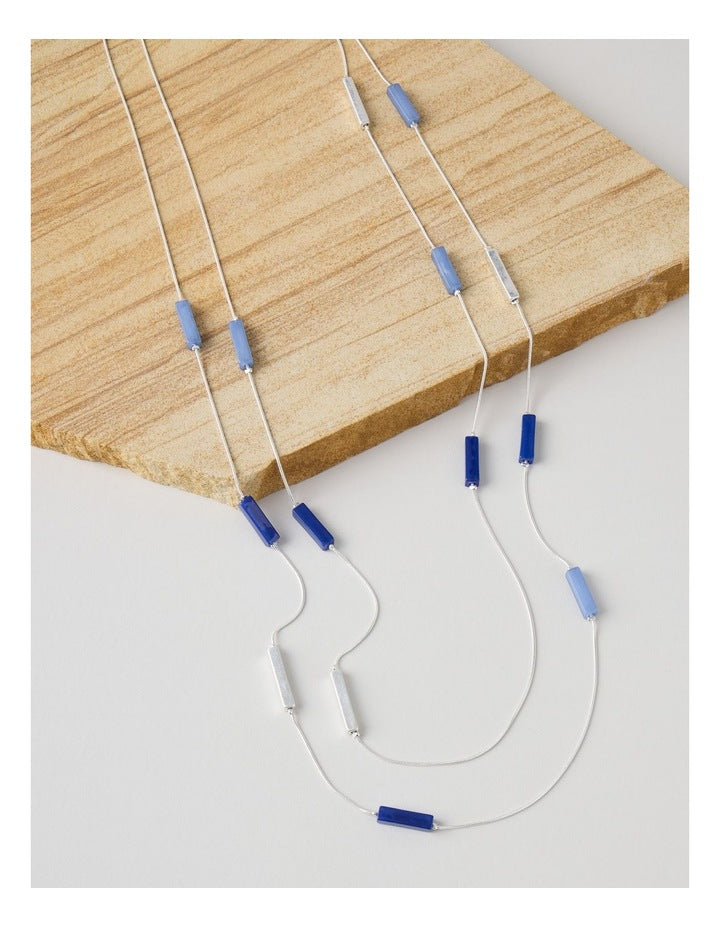 Rectangle Station Necklace in Silver and Blue