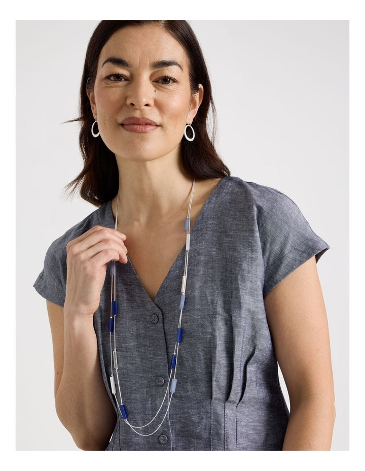 Rectangle Station Necklace in Silver and Blue
