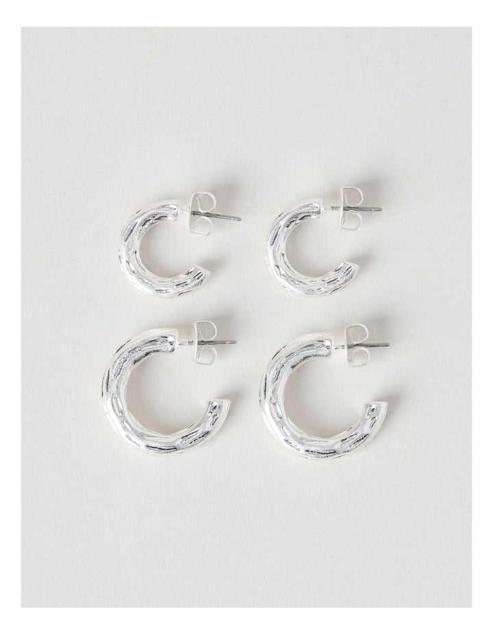 Matte Hoop Earrings 2-Pack in Silver