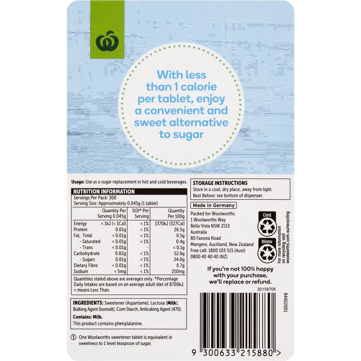 Woolworths Sweetener Tablets 300 Pack