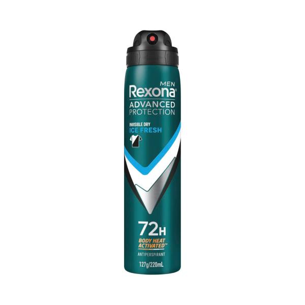 REXONA MEN DEODORANT 72HR ADVANCED AEROSOL INVISIBLE DRY ICE FRESH 220ML