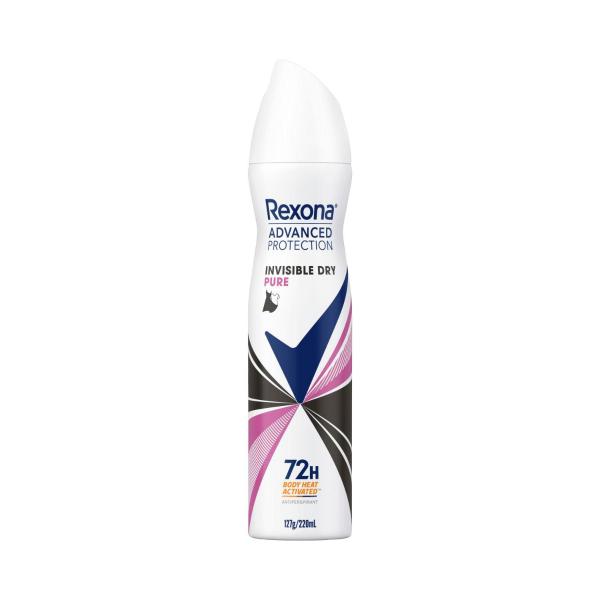 REXONA WOMEN DEODORANT 72HR ADVANCED AEROSOL INVISIBLE DRY PURE 220ML