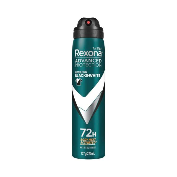 REXONA MEN DEODORANT 72HR ADVANCED AEROSOL INVISIBLE DRY BLACK & WHITE 220ML