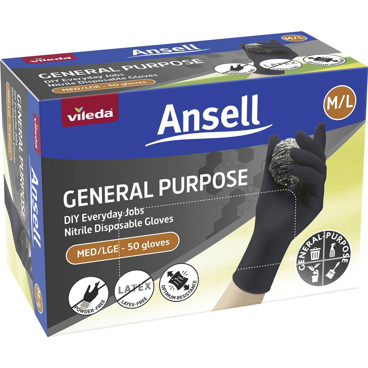 Vileda Ansell General Purpose Nitrile Gloves Medium/Large 50 pack