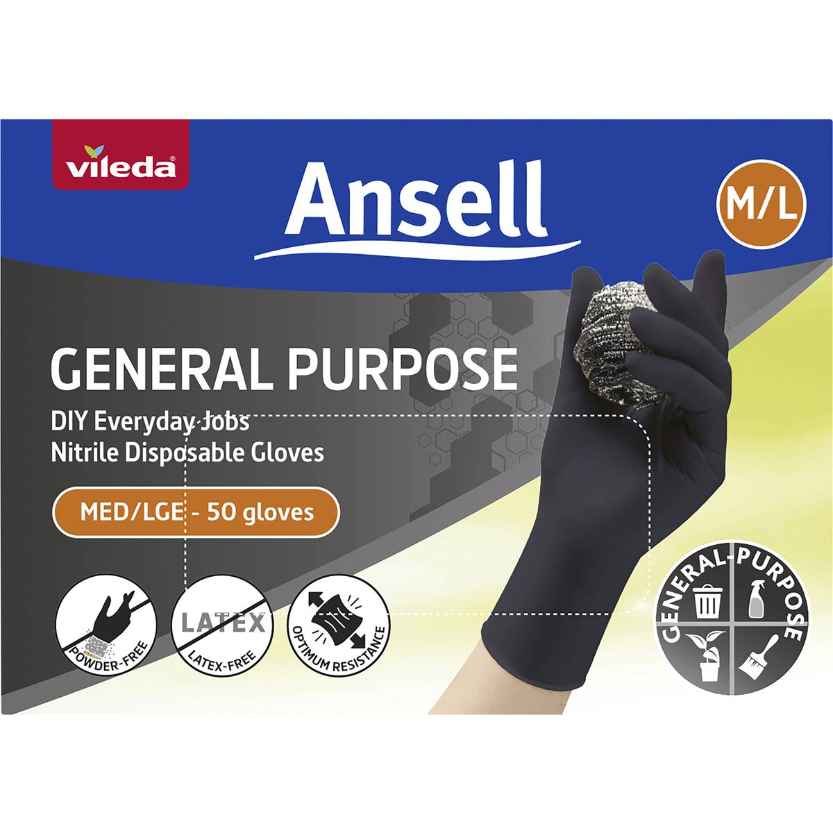 Vileda Ansell General Purpose Nitrile Gloves Medium/Large 50 pack