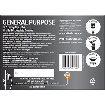 Vileda General Purpose Nitrile Gloves Medium/Large 50 pack