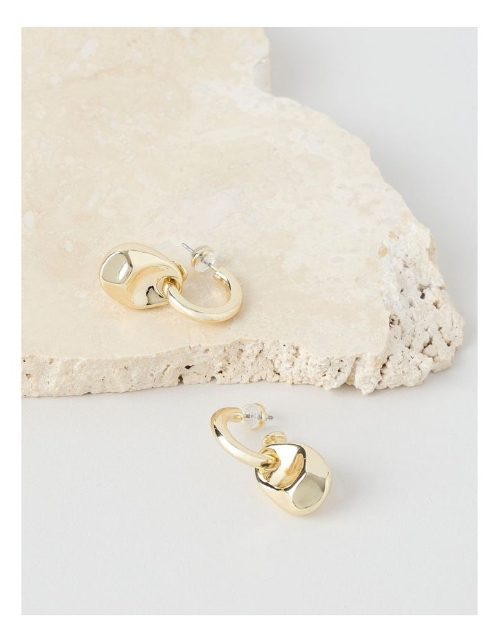 Nugget Drop On Hoop Earring in Gold