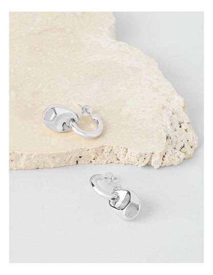 Nugget Drop On Hoop Earring in Silver