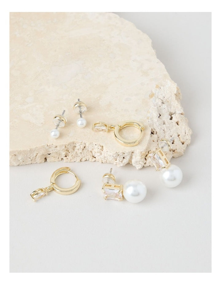 Cubic Zirconia Earrings 3 Pack in Gold