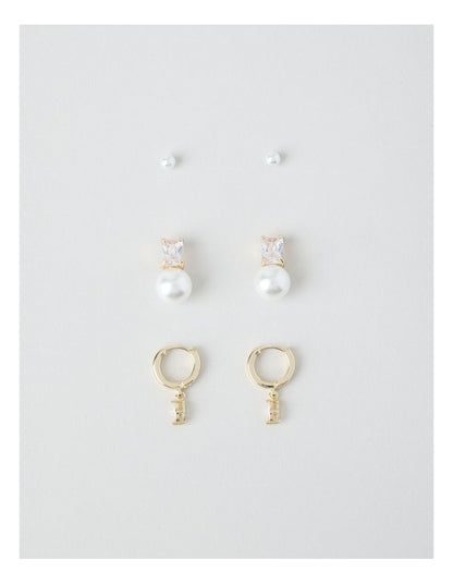 Cubic Zirconia Earrings 3 Pack in Gold