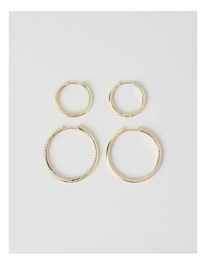 Crystal Hoop Earrings in Gold 2 Pack