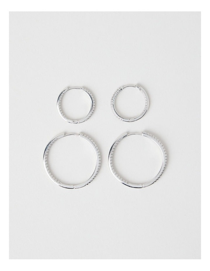 Crystal Hoop Earrings in Silver 2 Pack