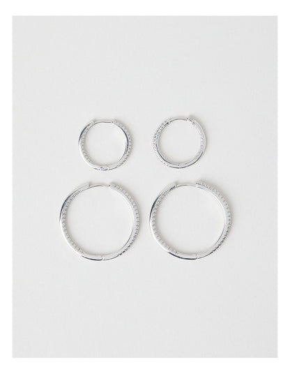 Crystal Hoop Earrings in Silver 2 Pack