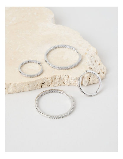 Crystal Hoop Earrings in Silver 2 Pack