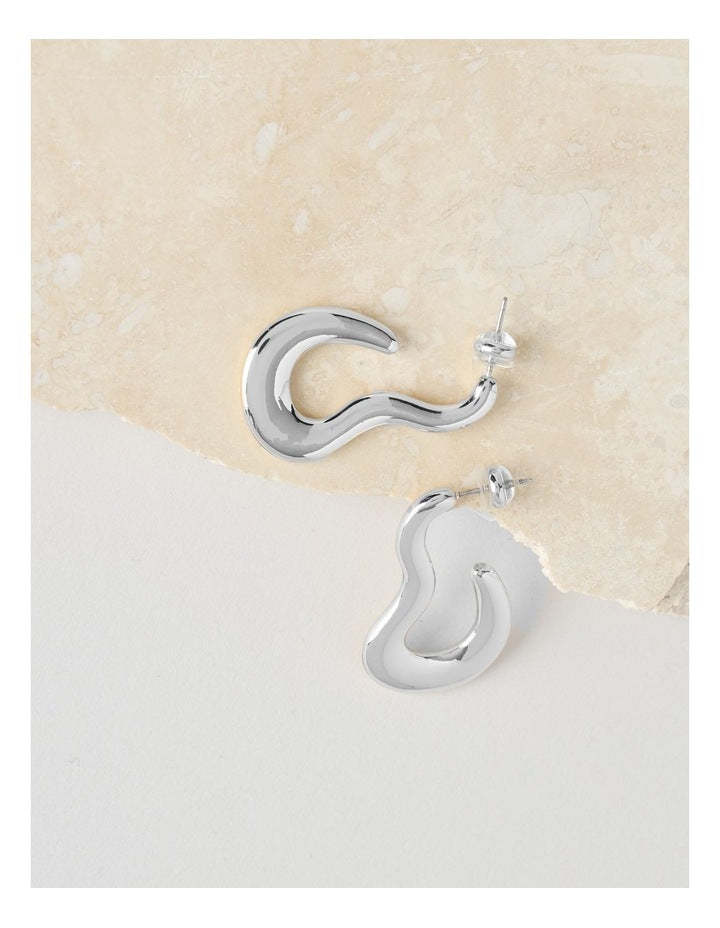 Wave Hoop Earrings in Silver
