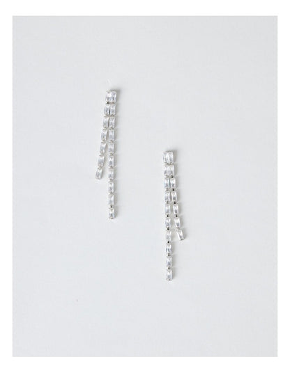 Diamante Drop Earrings in Silver