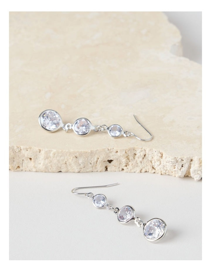 Round Drop Earrings in Silver