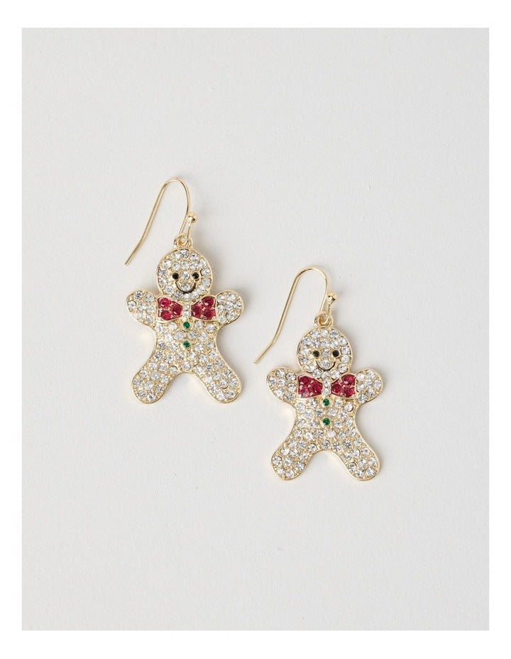 Novelty Gingerbread Man Hook Earring in Gold Multi