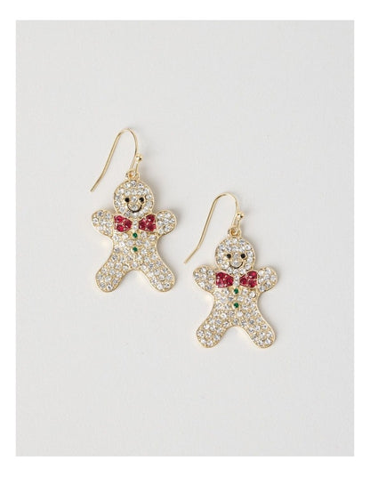 Novelty Gingerbread Man Hook Earring in Gold Multi