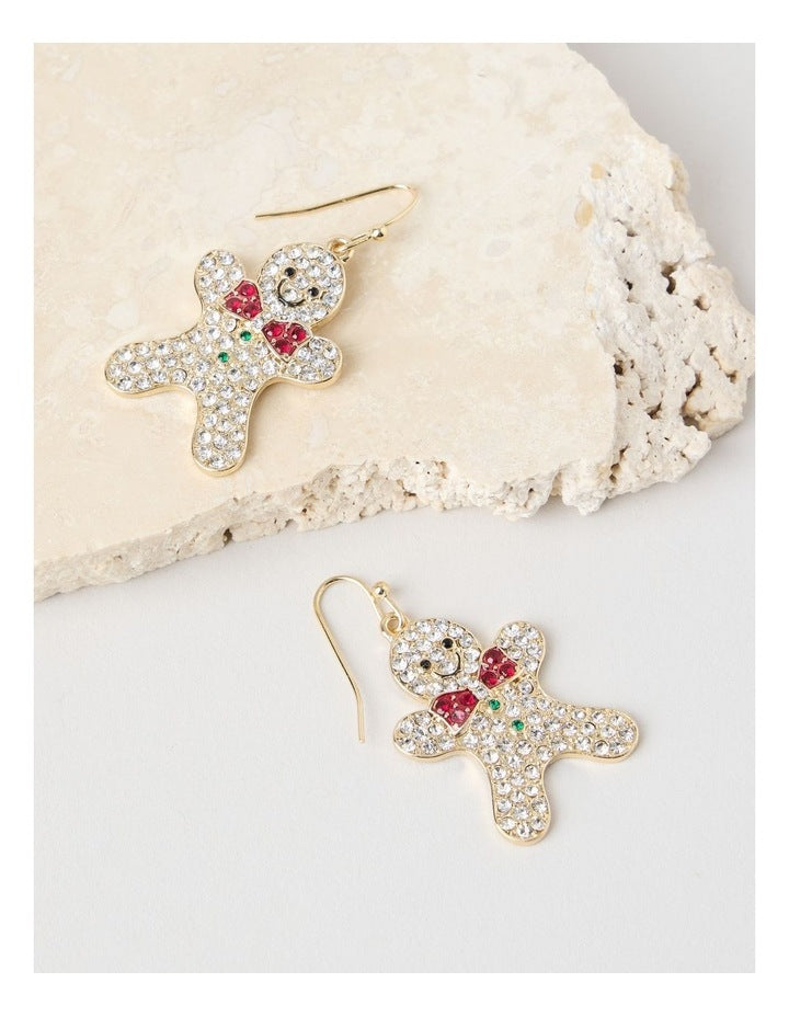 Novelty Gingerbread Man Hook Earring in Gold Multi
