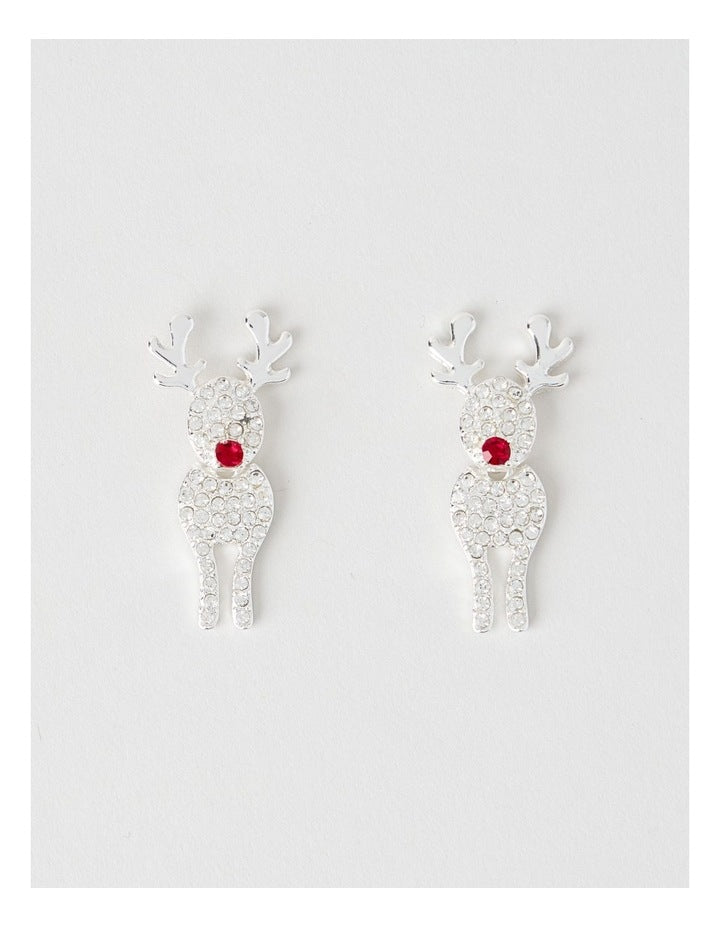 Novelty Dangling Reindeer Earring in Silver