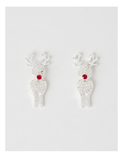 Novelty Dangling Reindeer Earring in Silver