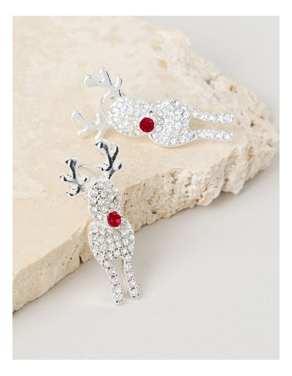 Novelty Dangling Reindeer Earring in Silver