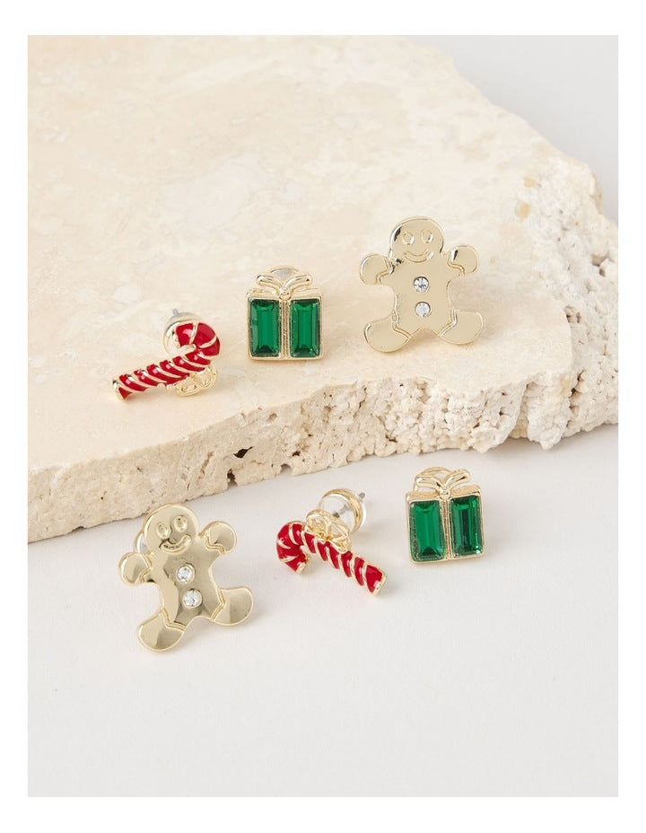 Novelty Gingerbread Christmas Earring Set 3 Pack