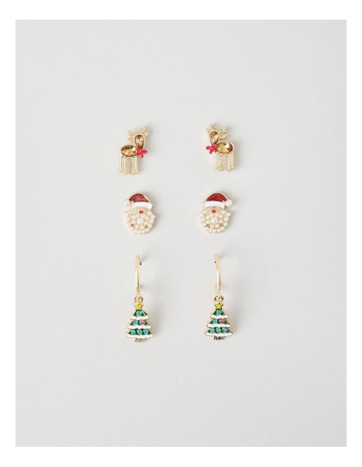 Novelty Santa Christmas Earring Set 3 Pack