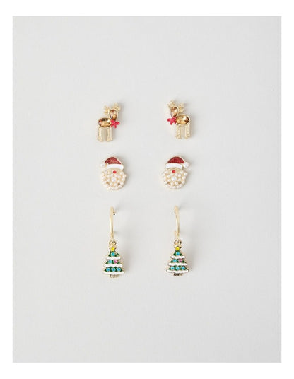 Novelty Santa Christmas Earring Set 3 Pack
