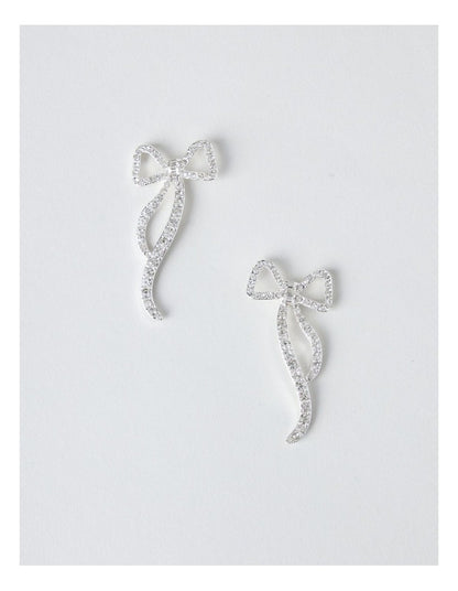 Novelty Diamante Bow Earring in Silver