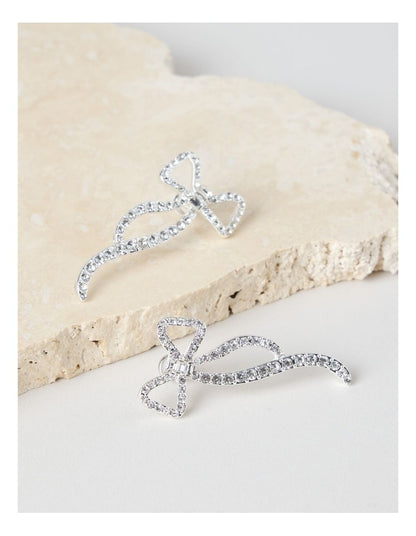Novelty Diamante Bow Earring in Silver