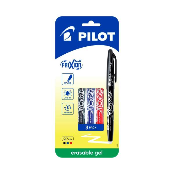 PILOT FRIXION BALL 3PK BLACK/BLUE/RED