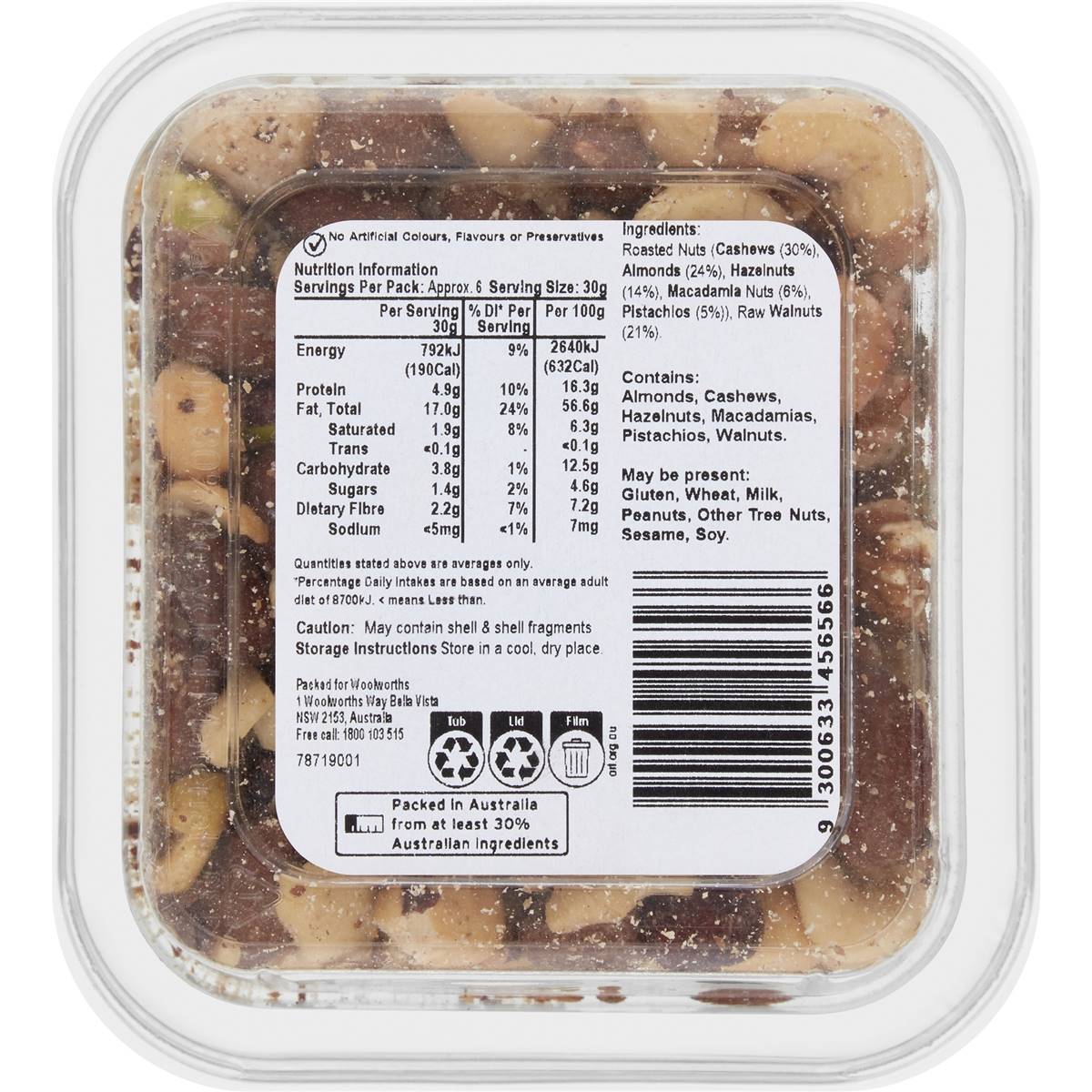 Woolworths Mixed Nuts Oven Roasted 200g