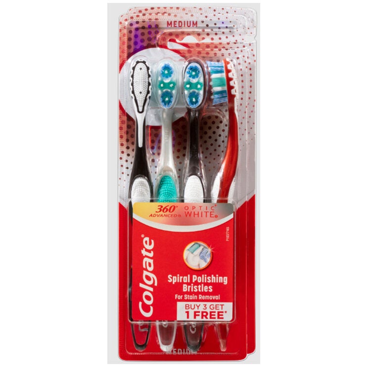 Colgate 360 Optic White Advanced Brush 2 x 4 Pack Soft or Medium