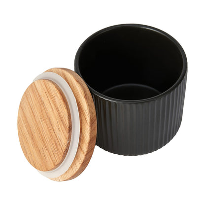 Small Black Ribbed Canister