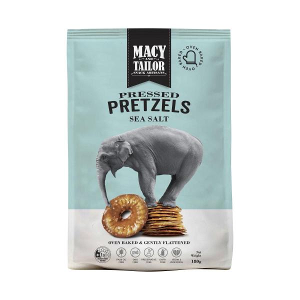MACY & TAILOR PRESSED PRETZELS 180G:SALTED:.:180 GRAM