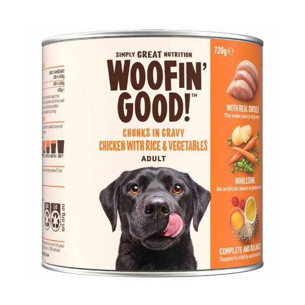 WOOFIN GOOD CHUNKS IN GRAVY CHICKEN RICE & VEG DOG FOOD 720 GRAM