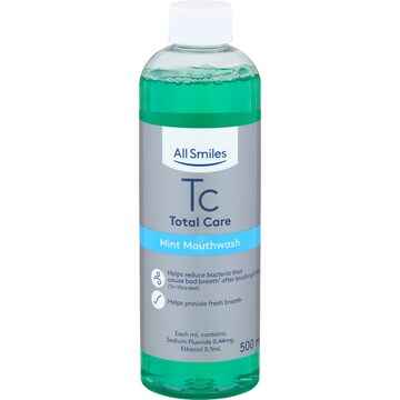 All Smiles Total Care Mint Mouthwash 500mL