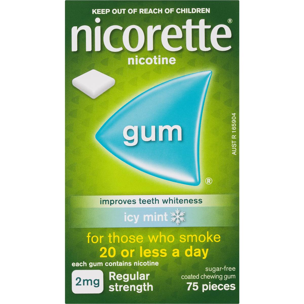 Nicorette Quit Smoking Regular Strength Nicotine Gum Icy Mint 75 Pack