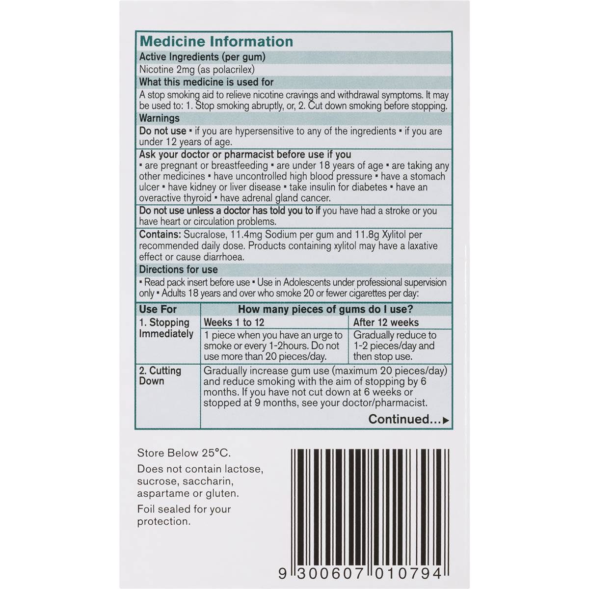 Nicorette Quit Smoking Regular Strength Nicotine Gum Icy Mint 75 Pack
