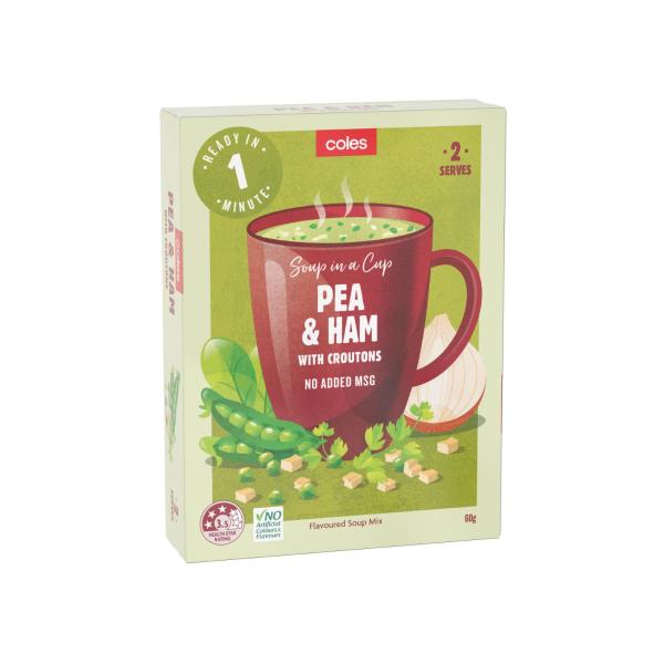 COLES 2 SERVE SOUP PEA & HAM W CROUTONS 60 GRAM