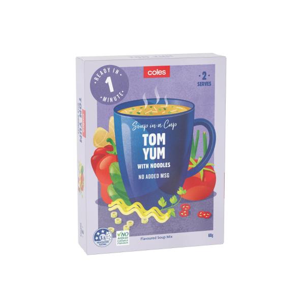 COLES 2 SERVE SOUP TOM YUM W NOODLES 60G