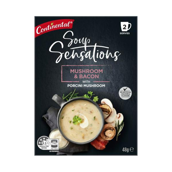 CONTINENTAL SENSATIONS SOUP MUSHROOM BACON 2S 48G