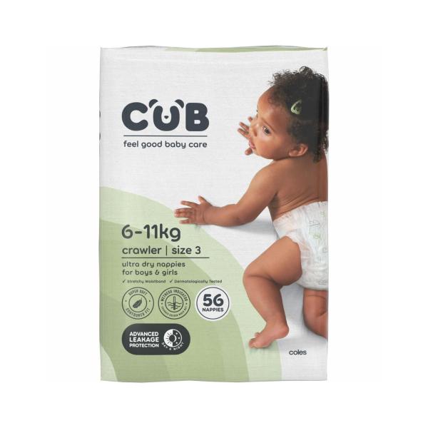 CUB NAPPIES UNISEX CRAWLER SIZE 3 (6-11KG) 56 PACK