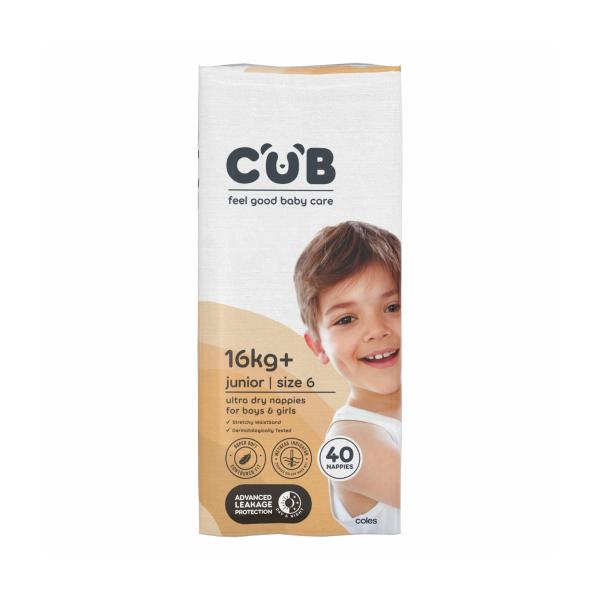 CUB NAPPIES UNISEX JUNIOR SIZE 6 (16KG+) 40 PACK