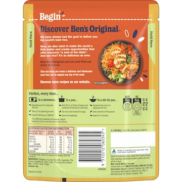 Ben's Original Golden Vegetable Microwave Rice Pouch 250g